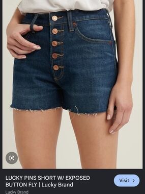 Lucky Brand Dark Blue High-Rise Button-Fly Denim Shorts
